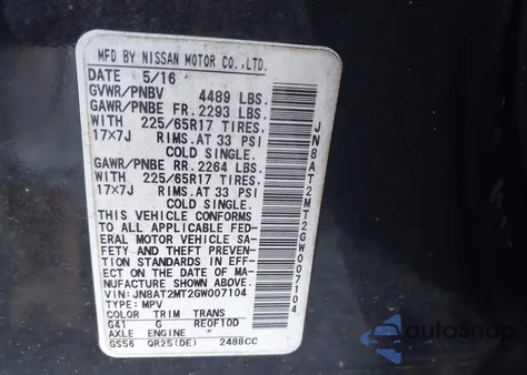 2016 Nissan Rogue S from USA, damaged, VIN JN8AT2MT2GW007104